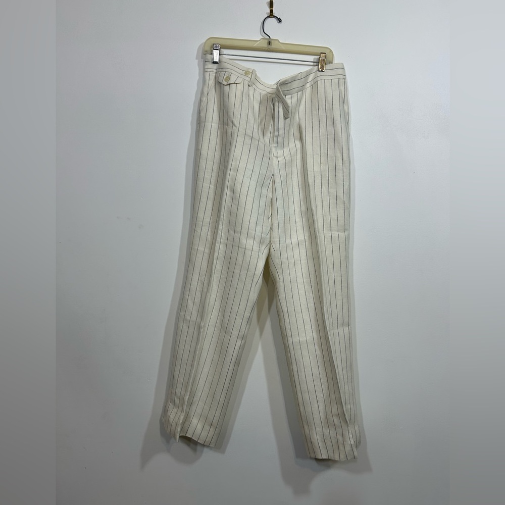 Vintage Ralph Lauren 100% Linen Pin Stripe Trousers Women’s Size 14, Preppy